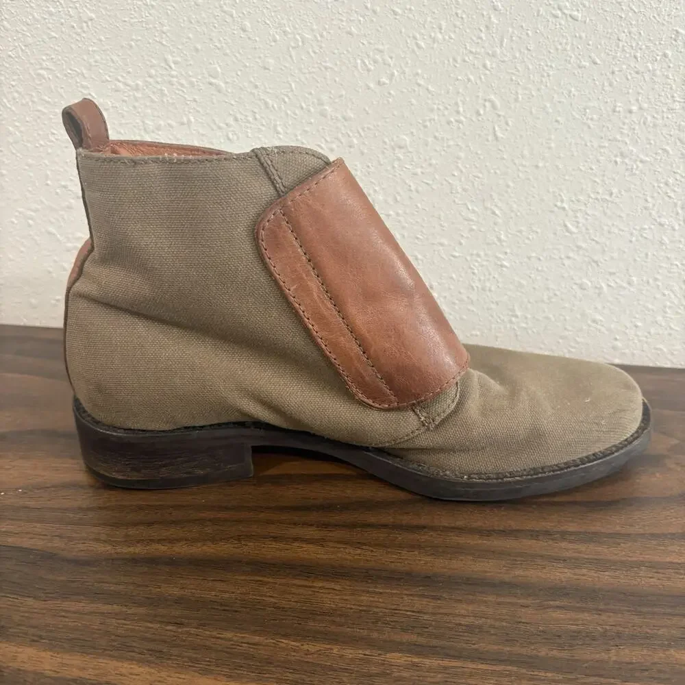 J Crew Womens Canvas Leather‎ Double Monk Strap Ankle Booties Size 7 Green Brown
